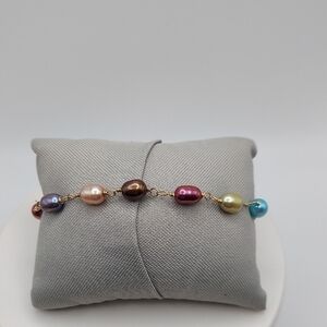 925 Gos, Multicolor Pearl Bracelet 7".